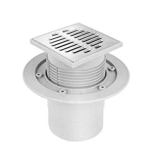 Wpust podłogowy pionowy z regulowaną kratką ze stali szlachetnej i zaworkiem zwrotnym