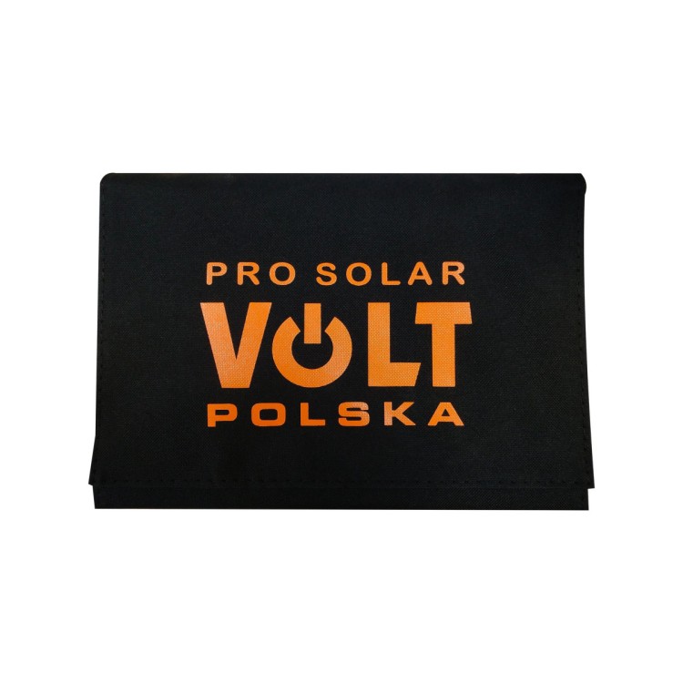 Składany czarny panel solarny Volt Polska z logo i napisem Pro Solar Volt