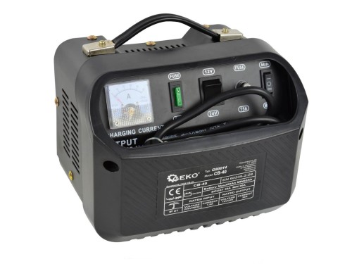 Prostownik samochodowy 12V 24V G80014 z uchwytem, wskaźnikiem analogowym i kablami