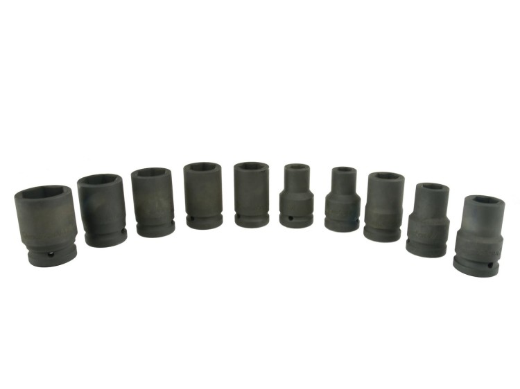 Komplet 10 nasadek udarowych 1 cal od 17 do 41 mm wykonanych ze stali Cr-V