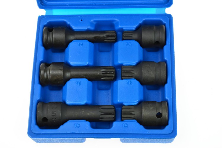 Zestaw 6 kluczy udarowych 1/2 SPLINE M14-M18 w niebieskim opakowaniu