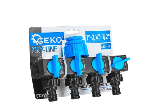 Rozdzielacz 4-drożny GEKO SKY-LINE z zaworami i redukcją 1/2" do 3/4" z szybkozłączami
