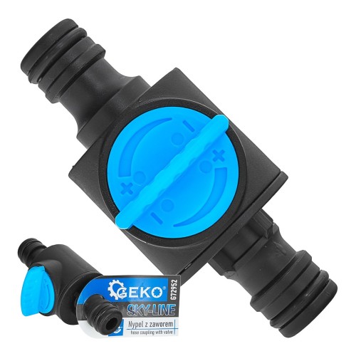 Nypel z niebieskim pokrętłem zaworu do szybkozłączy ogrodowych Sky-Line