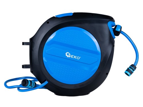 Automatyczny zwijacz ścienny z niebieskim wężem ogrodowym 1/2 cala długości 30 m marki Geko