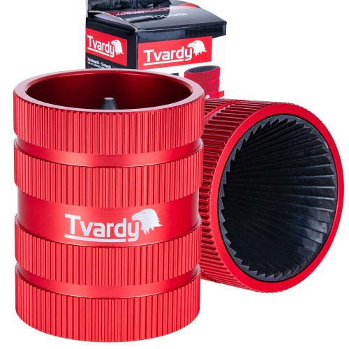 Czerwony gratownik fazownik do rur stalowych i miedzianych 6-36 mm z radełkowaną obudową i stożkowymi ostrzami