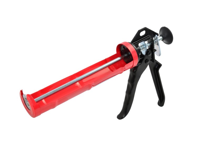 Pistolet wyciskacz do sylikonu i kleju w aluminiowo-stalowej tubie, czarno-czerwony