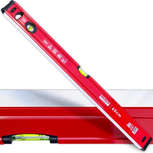 Czerwona aluminiowa poziomnica magnetyczna 600 mm z dwoma libellami i gumowymi końcówkami