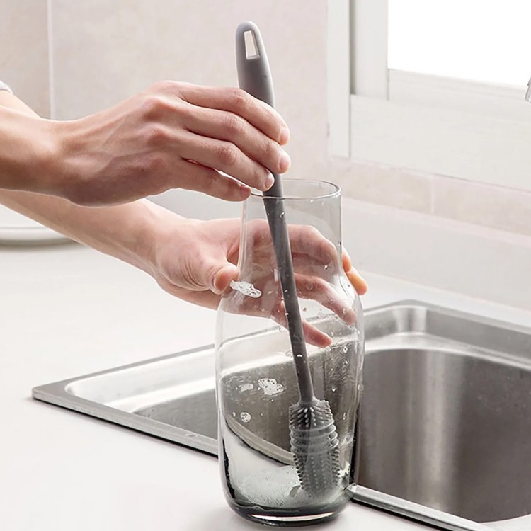 Silikonowa szczotka do mycia szklanek i butelek 31 cm z antypoślizgową rączką w szklance