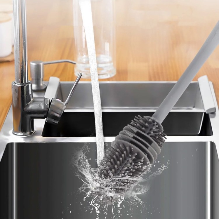 Silikonowa szczotka do mycia butelek i szklanek 31 cm z antypoślizgową rączką pod bieżącą wodą