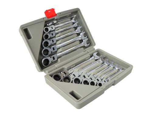 Zestaw 12 łamanych kluczy płasko-oczkowych 8-19 mm z grzechotką w plastikowej walizce