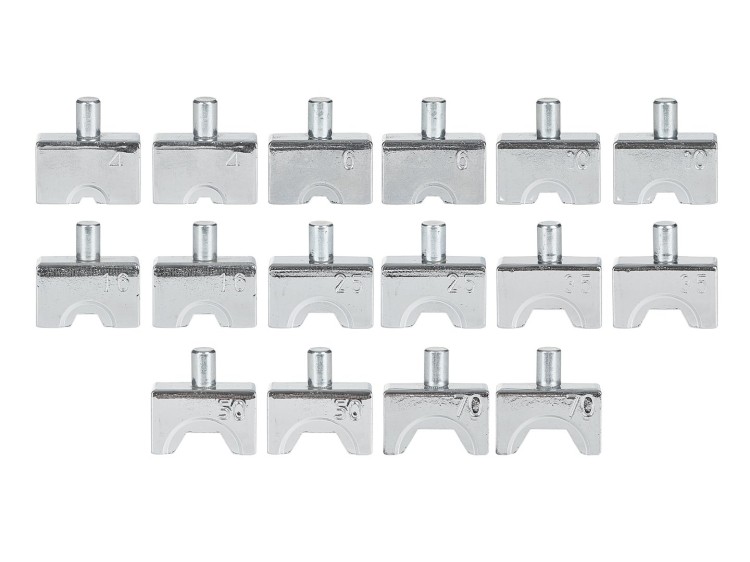 14 wymiennych matryc do zaciskarki hydraulicznej 6T 4-70mm2 w walizce, stalowe, różne rozmiary