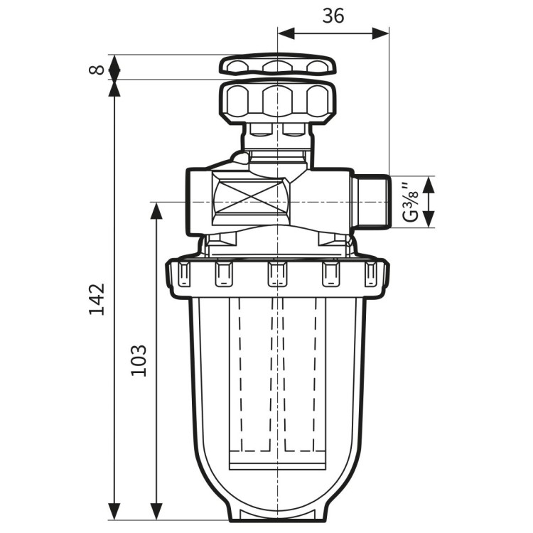 Filtr olejowy dwururowy Z500Si z wymiennym plastikowym wkładem i zaworem odcinającym, wymiary 142x36 mm