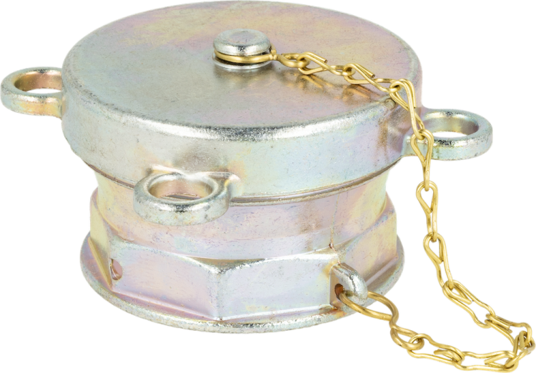 Metalowe zamknięcie rury wlewowej GW G2" x G2 1/2" z podwójnym gwintem i łańcuszkiem