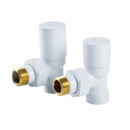 Komplet przyłączeniowy kątowy do grzejnika biały z mosiężnymi gwintami