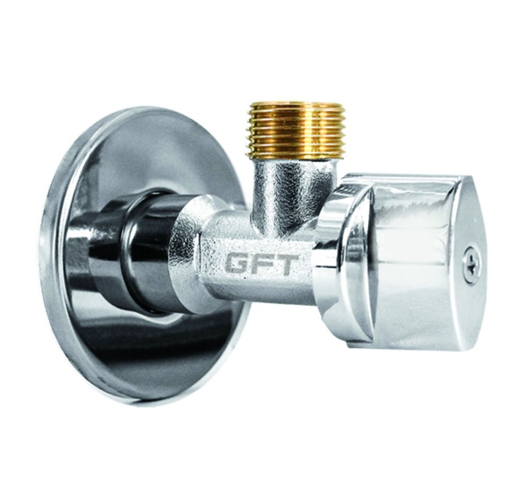 Zawór kulowy kątowy antykamienny 1/2"x3/8" z mosiężnym gwintem i metalowym pokrętłem