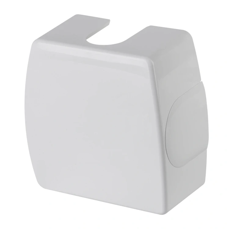 Biała osłona De Luxe do zaworów czterodrogowych VUA-50 o prostokątnym kształcie z wycięciem na górze