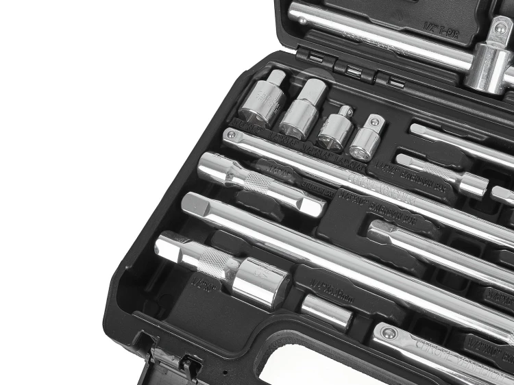 Zestaw przedłużek, pokręteł i adapterów do nasadek 1/4, 3/8, 1/2 cala w walizce