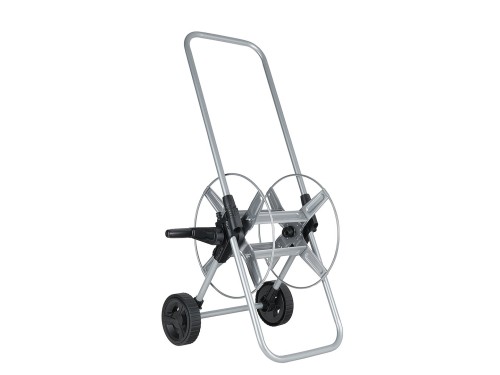 Metalowy wózek na wąż ogrodowy 1/2", pojemny bęben, ręczna korba, dwa koła transportowe