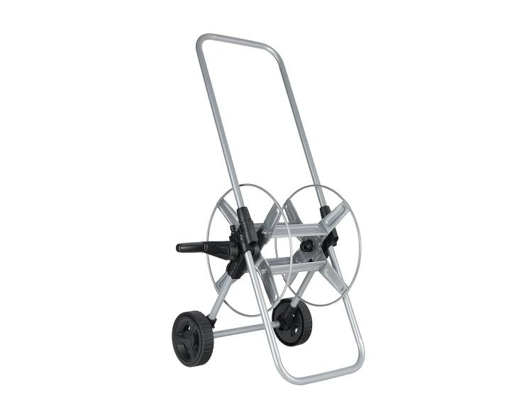 Metalowy wózek na wąż ogrodowy 1/2", pojemny bęben, ręczna korba, dwa koła transportowe