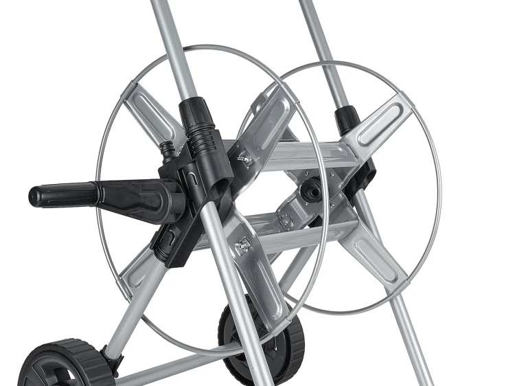 Metalowy wózek na wąż ogrodowy 1/2" 60m z korbą i kołami do łatwego zwijania