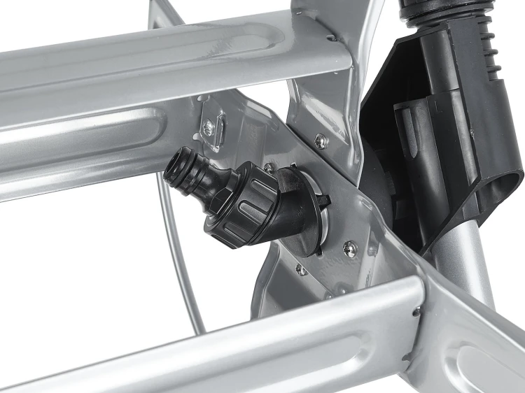 Metalowy wózek na wąż ogrodowy 1/2" z korbką do zwijania i dużymi kołami