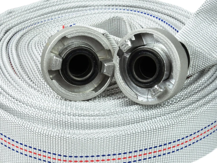 Biały wąż strażacki parciany 1 cal długości 20 m z metalowymi szybkozłączkami