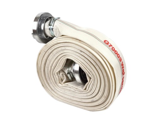 Zwinięty biały parciany wąż strażacki 2 cale z metalowymi szybkozłączkami