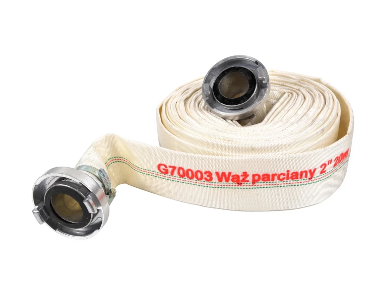 Biały parciany wąż strażacki 2 cale 20 m z szybkozłączkami do pompy wody