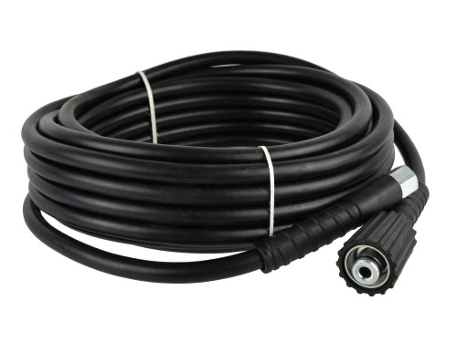 Czarny 10-metrowy wąż do myjki wysokociśnieniowej z gwintami 14 mm i 22 mm