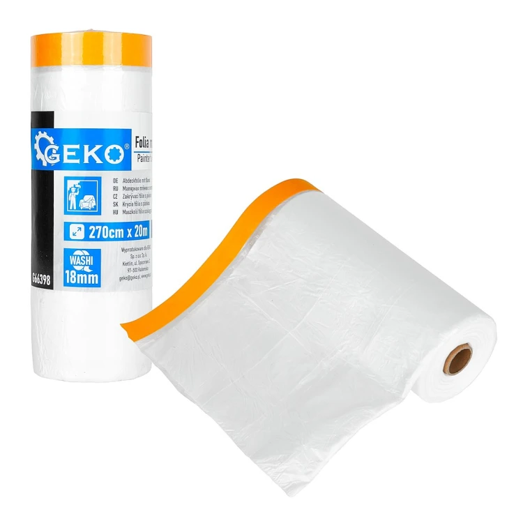 Rolka folii malarskiej antychlap 270 cm x 20 m z pomarańczową taśmą washi 18 mm