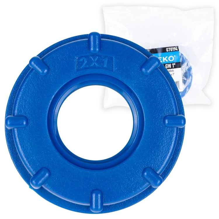 Niebieska nakrętka adaptera S60x6 z gwintem 1" GW do zbiornika IBC Mauser