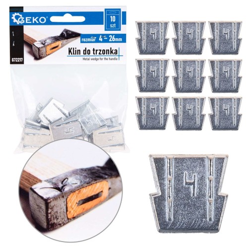 Zestaw 10 metalowych klinów do trzonków młotków i siekier o grubości 4 mm i szerokości 26 mm