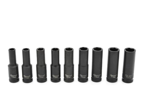 Komplet 16 długich nasadek udarowych 1/2 cala 10-32 mm marki Geko