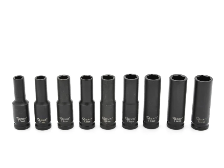 Komplet 16 długich nasadek udarowych 1/2 cala 10-32 mm marki Geko