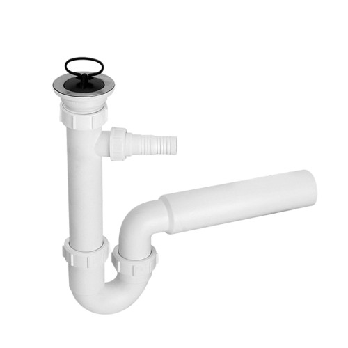 Syfon zlewozmywakowy rurowy 1 1/2"x50 mm z podłączeniem do pralki i gumowym korkiem