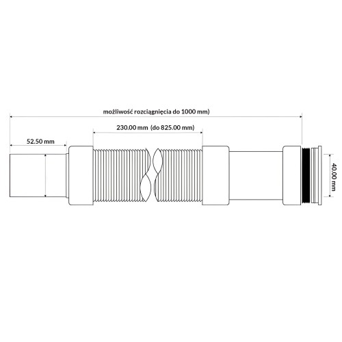 Złączka montażowa harmonijkowa 40x40 mm z regulacją długości do 1000 mm z końcówkami mufową i prostą