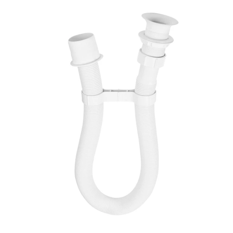 Elastyczny biały syfon umywalkowy 1 1/4″x50 mm z giętką rurą i gwintowanymi końcówkami