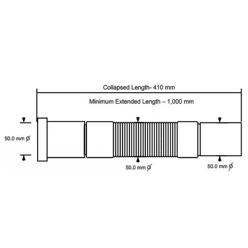 Harmonijkowa złączka montażowa FLX501MP-S o średnicy 50 mm, długość 410-1000 mm, końcówki mufowa i prosta