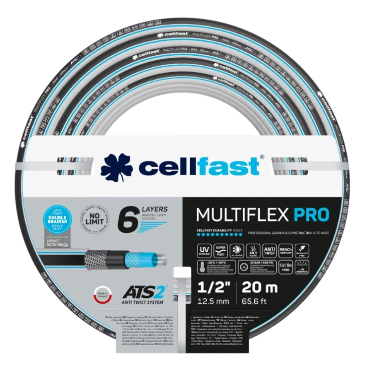 Wąż ogrodowy Cellfast MULTIFLEX PRO ATS2 1/2 cala 20 m 6-warstwowy odporny na skręcanie