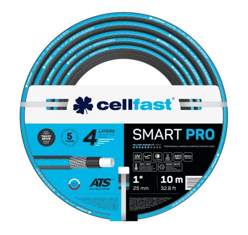 Czarny wąż ogrodowy SMART PRO ATS 1 cal 10 m z niebieskimi paskami i oplotem tryktowym