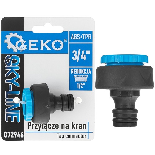 Przyłącze na kran 3/4" z redukcją 1/2" z tworzywa ABS i gumowaną nakrętką SKY-LINE Geko