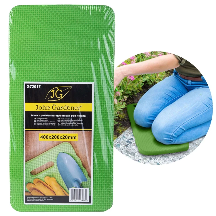 Zielona mata podkolanowa ogrodnicza 400x200x20mm z pianki EVA używana podczas prac ogrodowych
