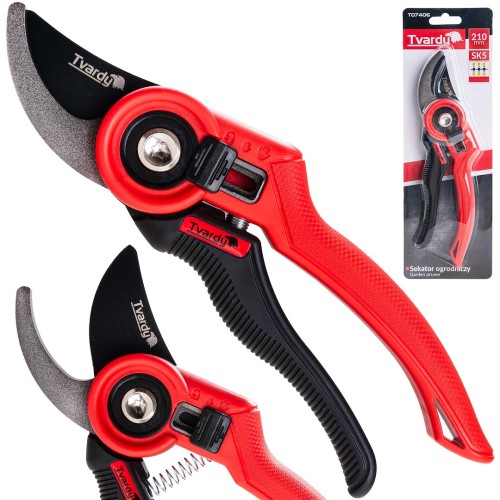 Sekator ogrodniczy 210 mm z ostrzem mijającym SK5 PTFE, czerwono-czarny, ergonomiczny uchwyt