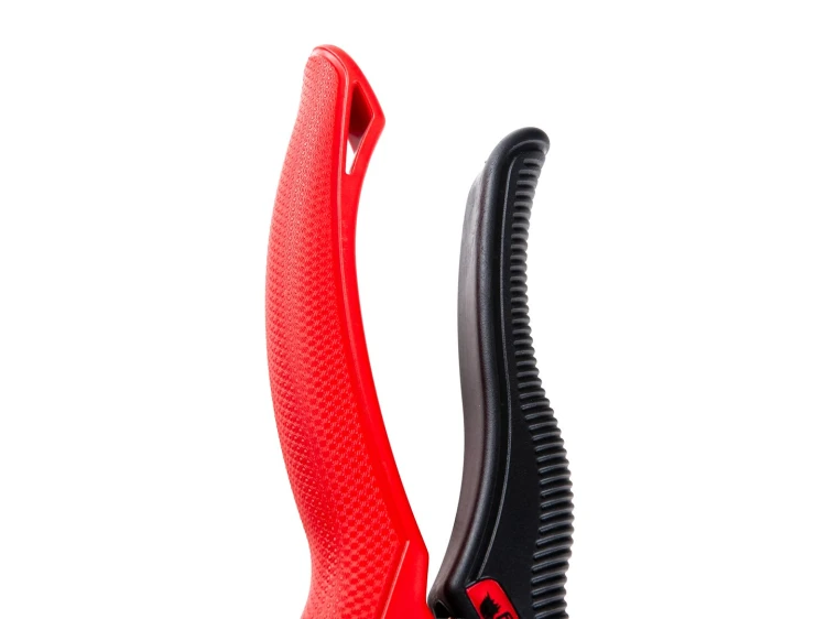 Sekator ogrodniczy kowadełkowy z czerwono-czarnym ergonomicznym uchwytem i ostrzem SK5 210 mm