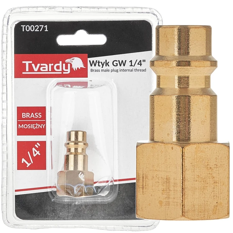 Mosiężny wtyk GW 1/4 cala typ męski TVARDY w opakowaniu blister