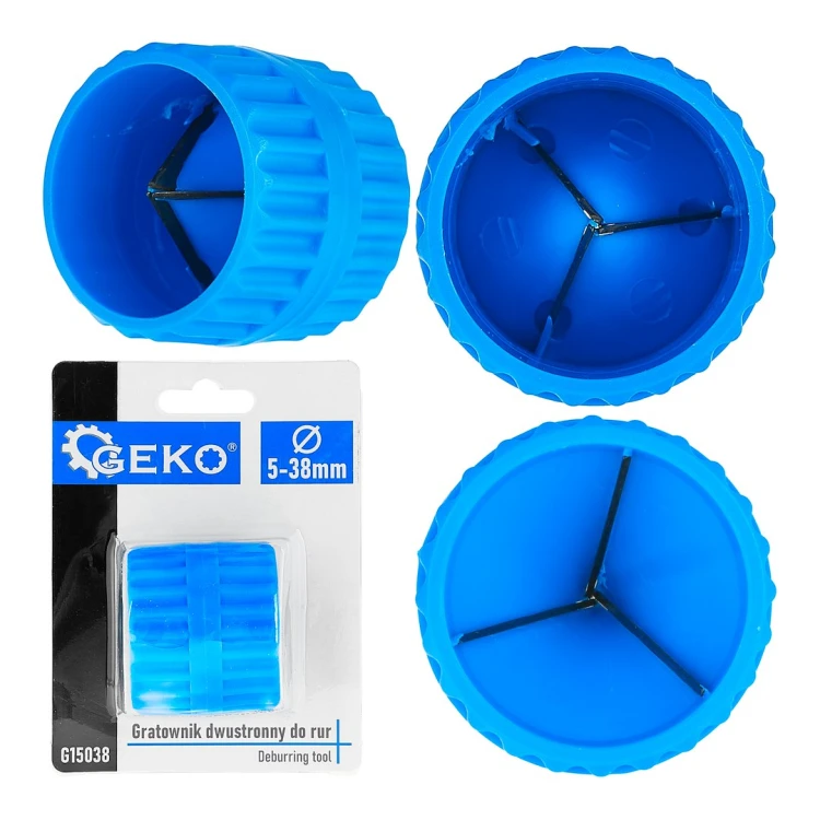 Niebieski dwustronny gratownik do rur 5-38 mm z ostrzami kalibratora PE