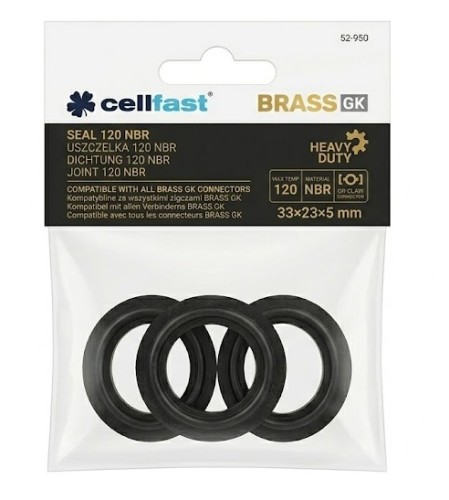 Zestaw 3 czarnych uszczelek 120 NBR BRASS GK 33×23×5 mm w przezroczystym opakowaniu Cellfast