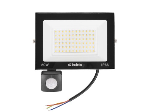 Halogen LED 50W z 72 diodami, czujnik ruchu, regulowany kąt świecenia, czarna obudowa, barwa biała zimna