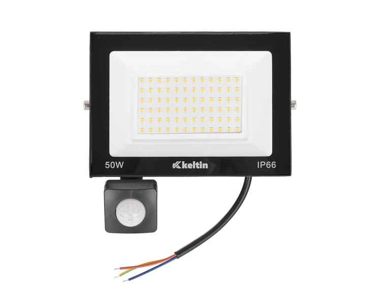 Halogen LED 50W z 72 diodami, czujnik ruchu, regulowany kąt świecenia, czarna obudowa, barwa biała zimna