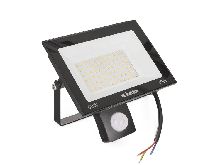 Czarny halogen LED 50W z czujnikiem ruchu, regulowany uchwyt, 72 diody SMD, barwa 4500K